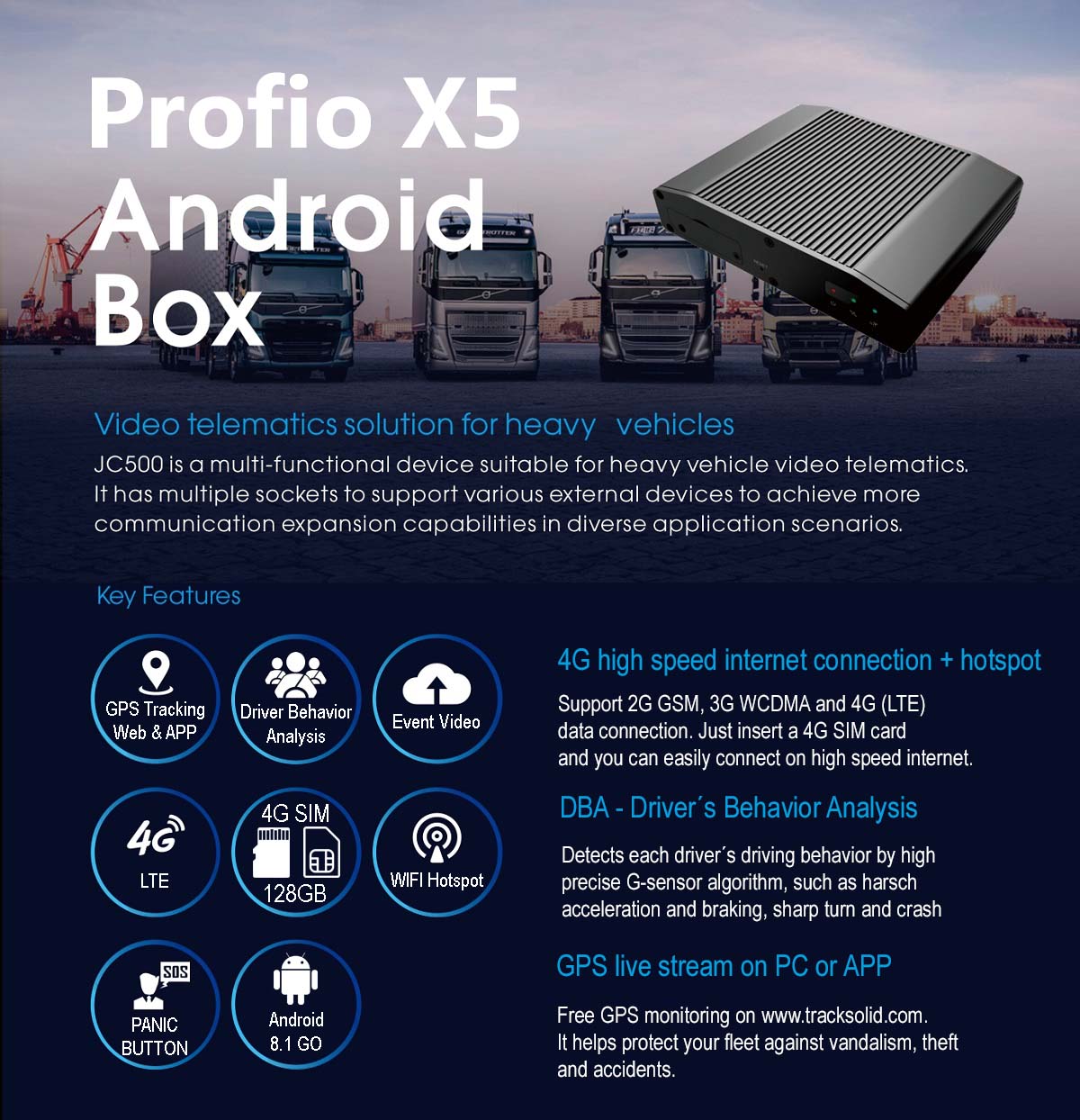 4G ڈیش کیم lte لائیو ٹریکنگ - Profio X5